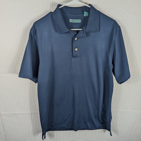 Cubavera Polo Shirt Men Medium Navy Blue Short Sleeve Textured Casual Golf Tee - Picture 1 of 4